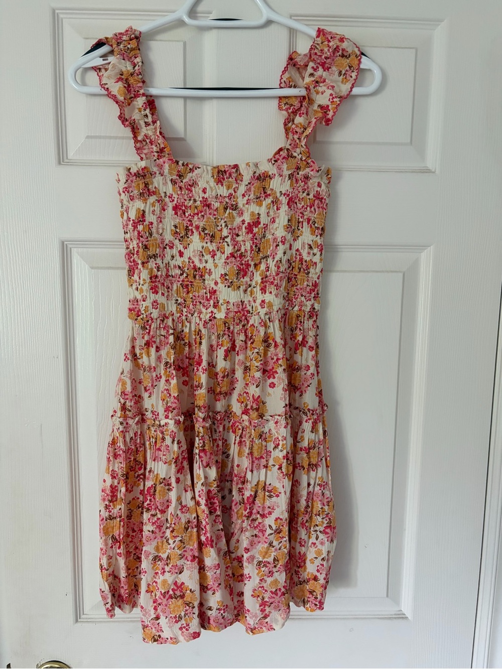 aerie Floral Smocked Midi Dress - Cream, Pink & Mustard (never worn)